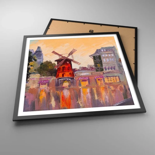 Plakat i sort ramme - Parisiske ikoner - Moulin Rouge - 60x60 cm