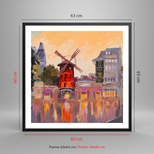 Plakat i sort ramme - Parisiske ikoner - Moulin Rouge - 60x60 cm