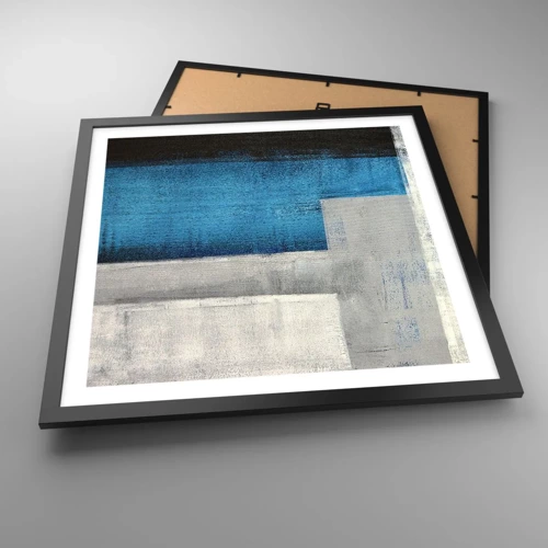 Plakat i sort ramme - Poetisk komposition af grå og blå - 50x50 cm