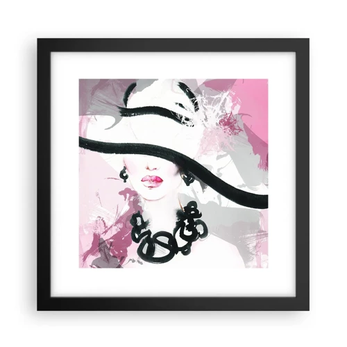 Plakat i sort ramme - Portræt af en dame i sort og lyserødt - 30x30 cm