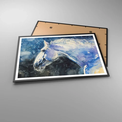 Plakat i sort ramme - Portræt i et blåt skær - 100x70 cm