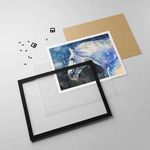 Plakat i sort ramme - Portræt i et blåt skær - 100x70 cm