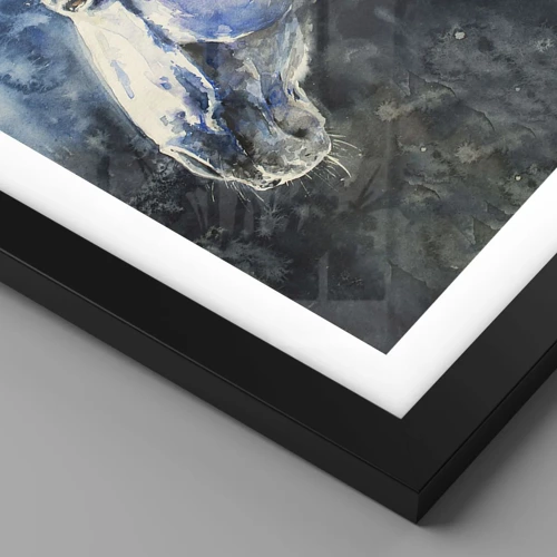 Plakat i sort ramme - Portræt i et blåt skær - 30x30 cm
