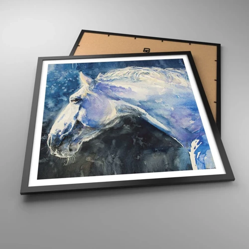 Plakat i sort ramme - Portræt i et blåt skær - 60x60 cm