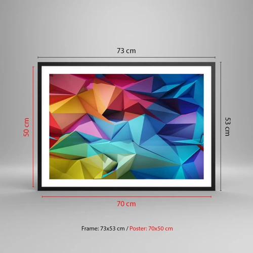 Plakat i sort ramme - Regnbue origami - 70x50 cm