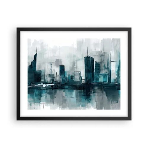 Plakat i sort ramme - Regnfarvet by - 50x40 cm