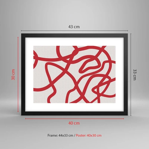 Plakat i sort ramme - Rød på hvid - 40x30 cm