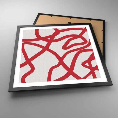 Plakat i sort ramme - Rød på hvid - 50x50 cm