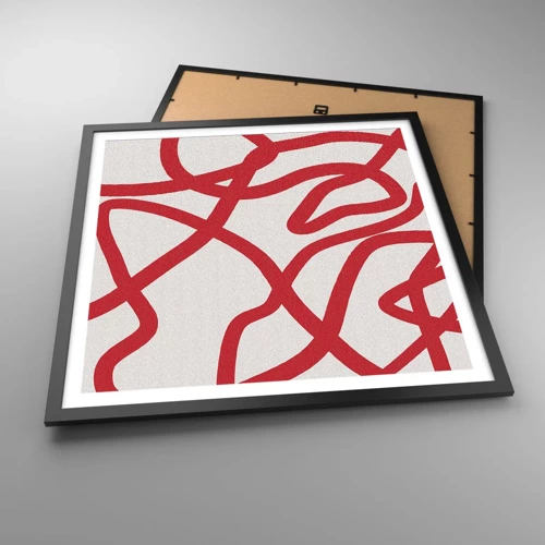 Plakat i sort ramme - Rød på hvid - 60x60 cm