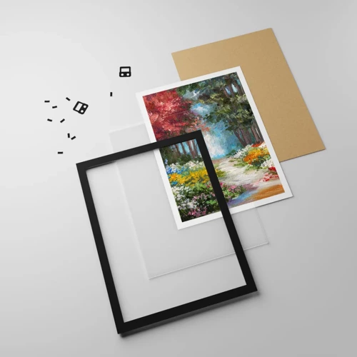 Plakat i sort ramme - Skovhave, blomsterskov - 70x100 cm