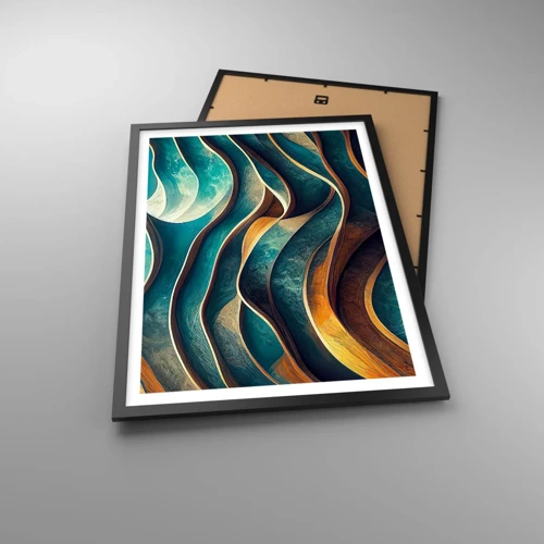 Plakat i sort ramme - Slyngninger af blåt - 50x70 cm