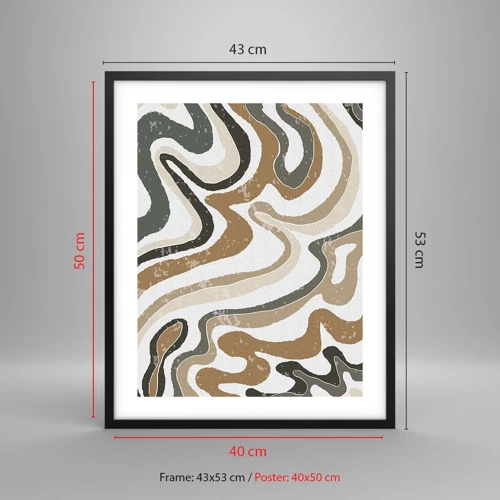 Plakat i sort ramme - Slyngninger af jordfarver - 40x50 cm