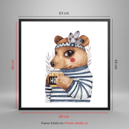 Plakat i sort ramme - Søde bjørn - 60x60 cm