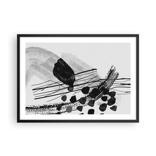 Plakat i sort ramme - Sort og hvid organisk abstraktion - 70x50 cm