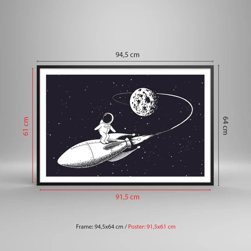 Plakat i sort ramme - Space surfer - 91x61 cm
