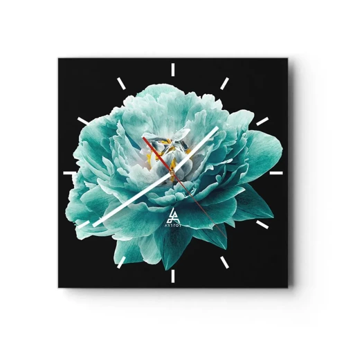 Vægur, Uret - Blå og gyldne kronblade - 30x30 cm