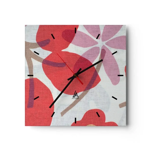 Vægur, Uret - Blomsterkomposition i pink - 30x30 cm