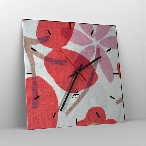 Vægur, Uret - Blomsterkomposition i pink - 30x30 cm