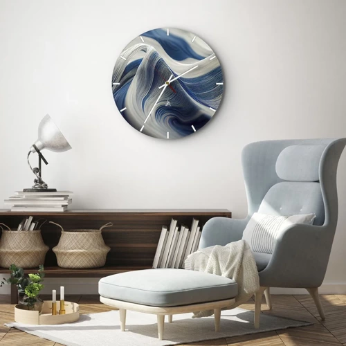 Vægur, Uret - Flydende blå og hvide farver - 30x30 cm