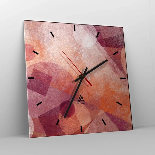 Vægur, Uret - Geometriske transformationer i pink - 40x40 cm