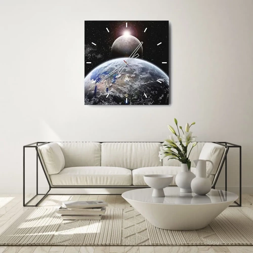 Vægur, Uret - Kosmisk landskab - solopgang - 40x40 cm
