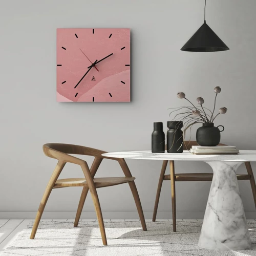 Vægur, Uret - Organisk komposition i pink - 40x40 cm