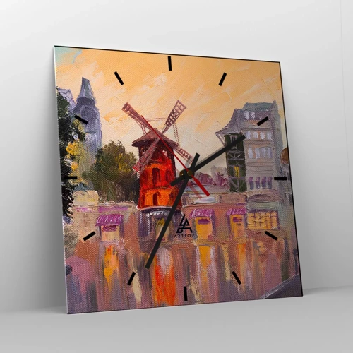 Vægur, Uret - Parisiske ikoner - Moulin Rouge - 40x40 cm