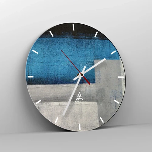 Vægur, Uret - Poetisk komposition af grå og blå - 40x40 cm