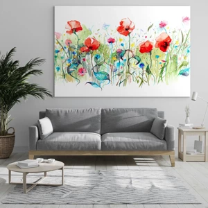 Billede på glas - En blomstrende eng i maj - 120x80 cm