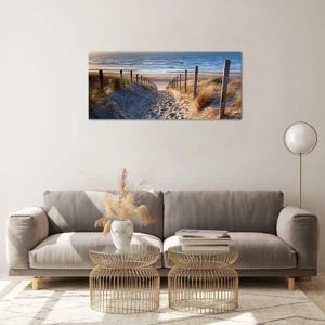 Billede på glas - Havet brummer, fuglene synger, en vild strand midt i græsset.... - 100x40 cm