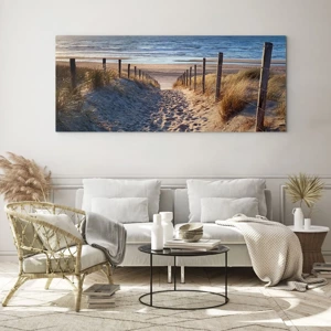 Billede på glas - Havet brummer, fuglene synger, en vild strand midt i græsset.... - 100x40 cm