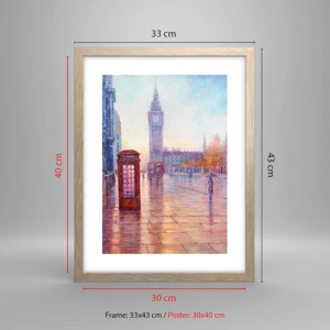 Plakat i ramme af lyst egetræ - En efterårsdag i London - 30x40 cm