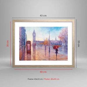 Plakat i ramme af lyst egetræ - En efterårsdag i London - 40x30 cm