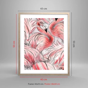 Plakat i ramme af lyst egetræ - Fugle corps de ballet - 40x50 cm