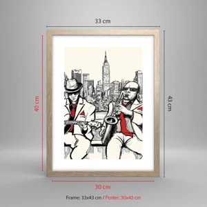 Plakat i ramme af lyst egetræ - New York improvisation - 30x40 cm