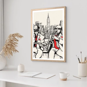 Plakat i ramme af lyst egetræ - New York improvisation - 30x40 cm