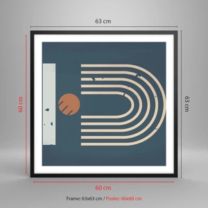 Plakat i sort ramme - Geometri på granatæble - 60x60 cm