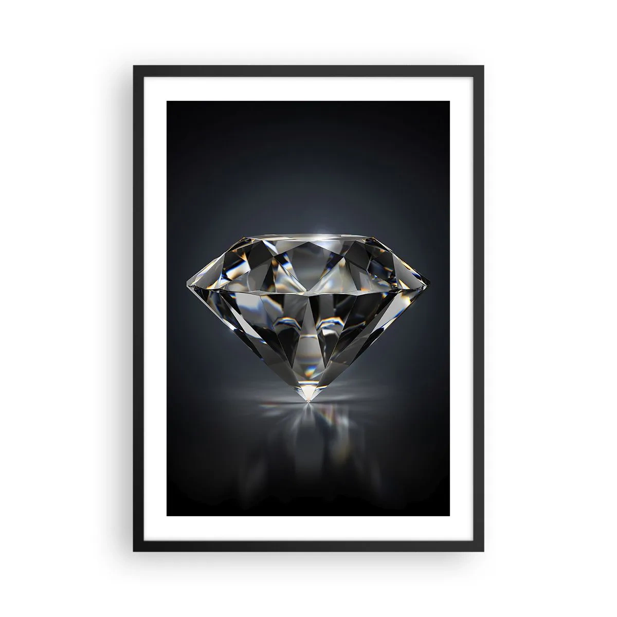Plakat i sort ramme - En skinnende diamant på en mørk baggrund, der reflekterer lys - 50x70cm - Bedste veninde - Moderne vægdekoration til stue og soveværelse ARTTOR
