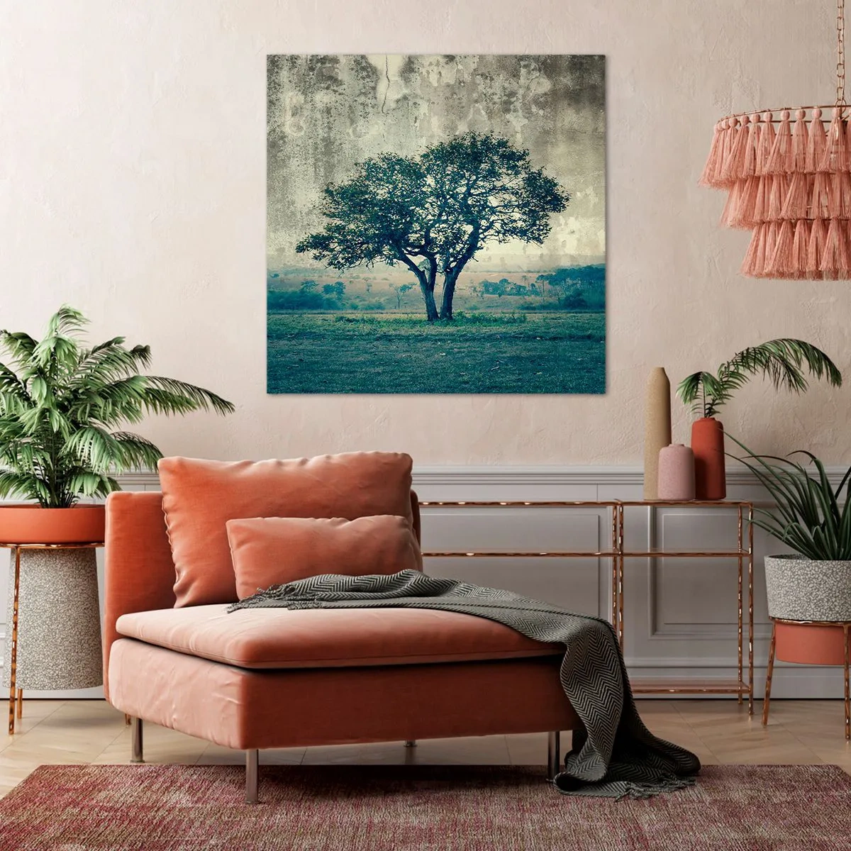 Lærredstryk - Billede på lærred - Et æbletræ på en blå membran? - 60x60 cm