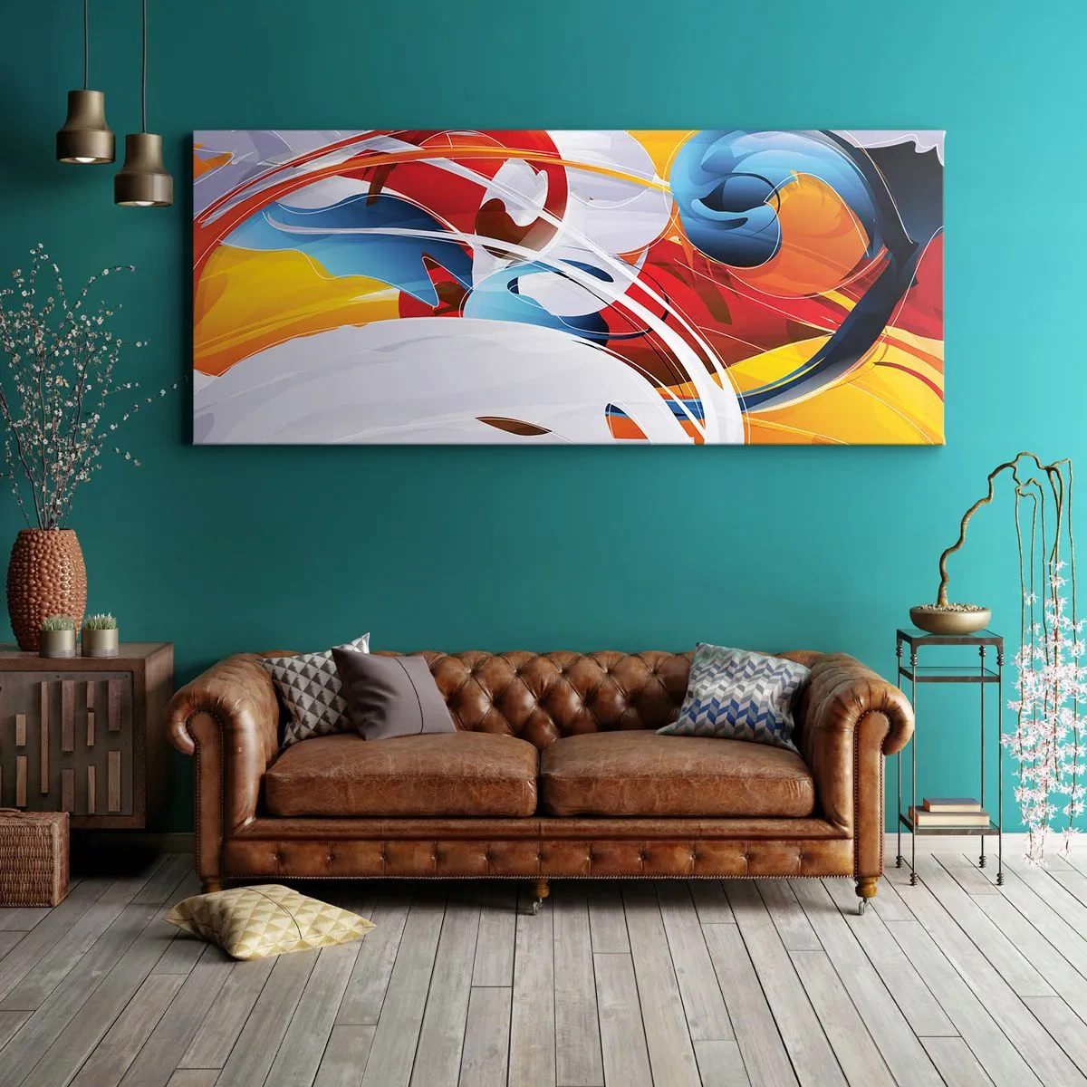 Lærredstryk - Billede på lærred - Elementernes dans - 100x40 cm