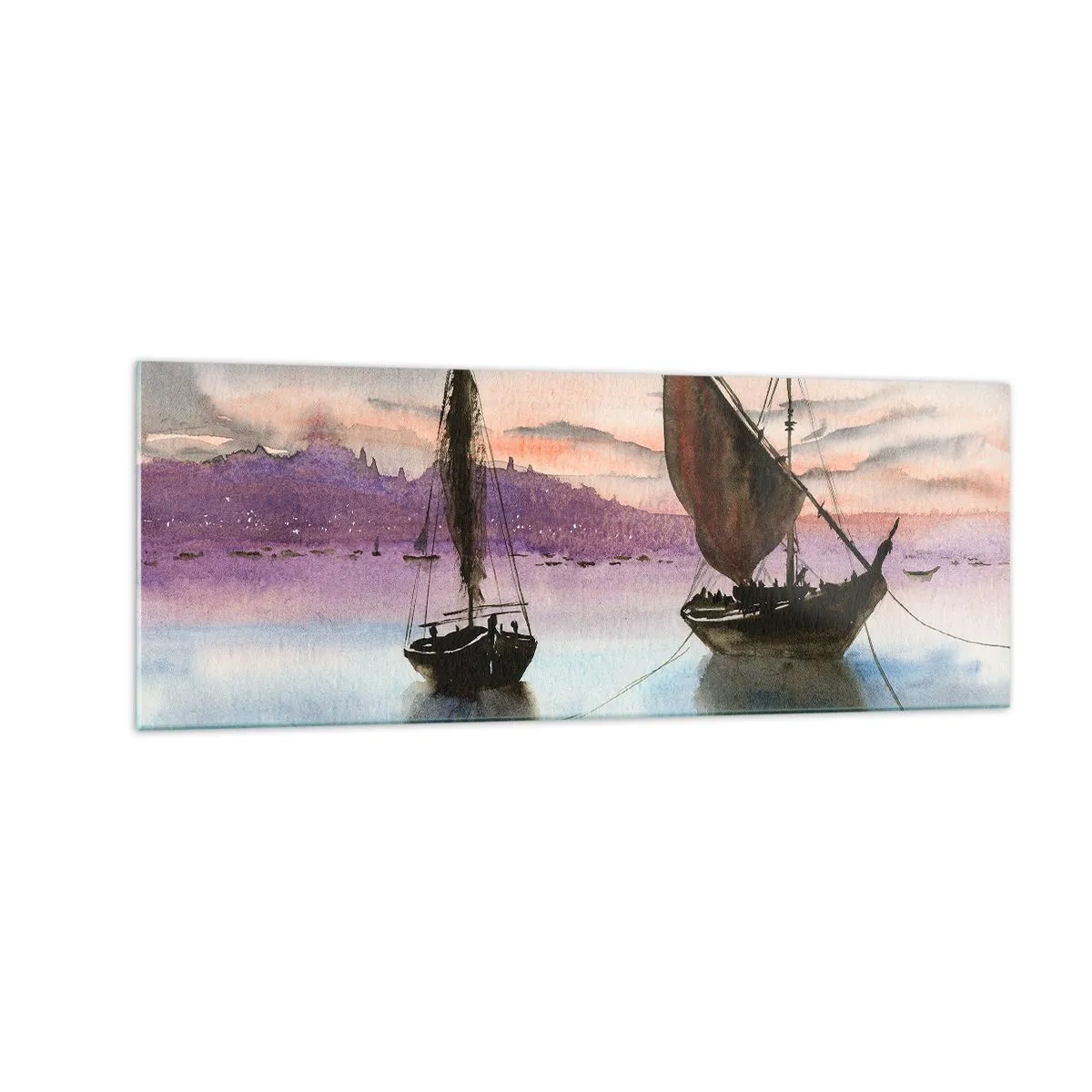 Billede på glas - Aften i havnen - 140x50 cm