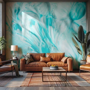 Fototapet Standard Eco - Abstrakt malingtekstur i nuancer af blå og hvid - 100x70cm - For altid sammen - Moderne vægdekoration til stue og soveværelse ARTTOR