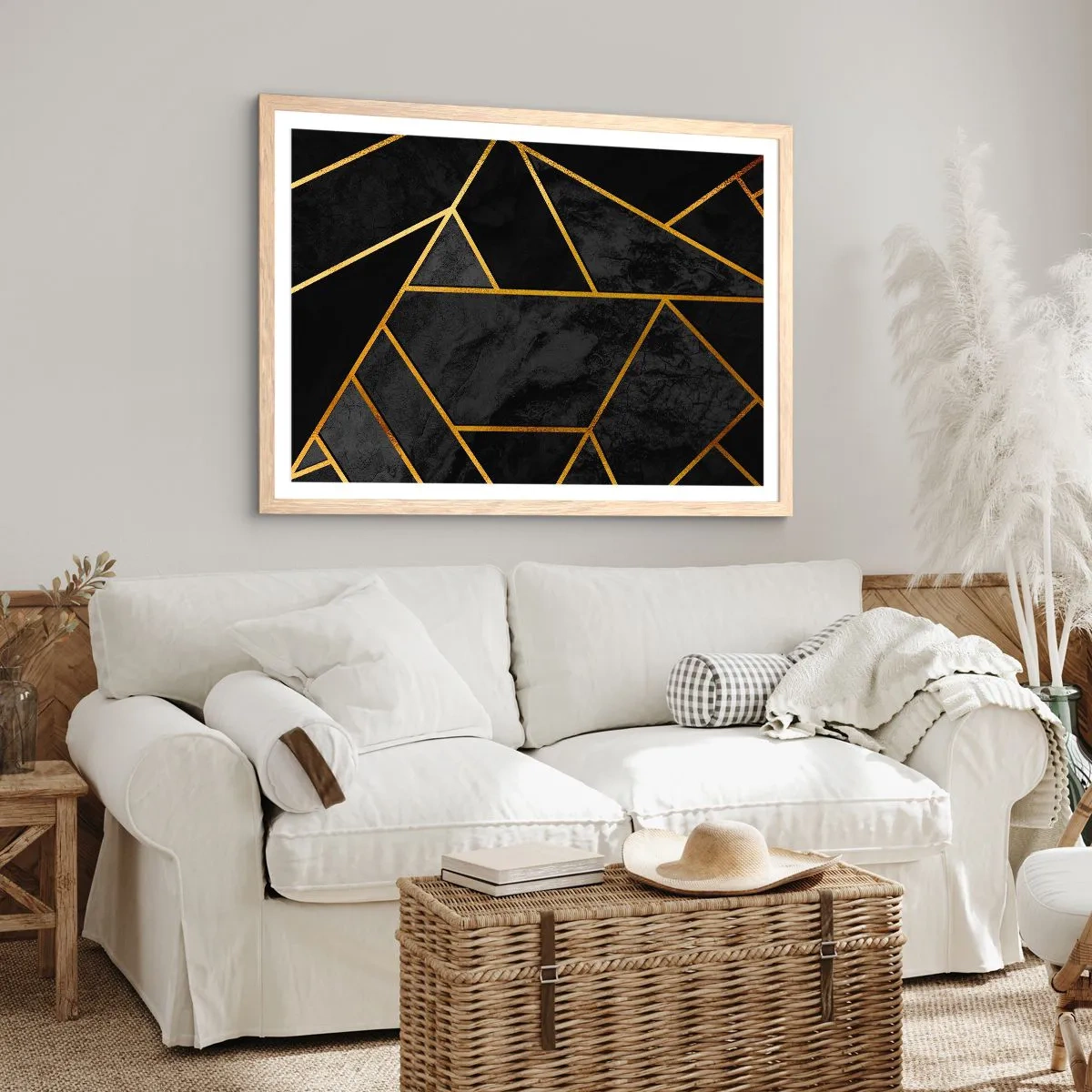 Plakat i ramme af lyst egetræ - Mørke og lys - 50x40 cm