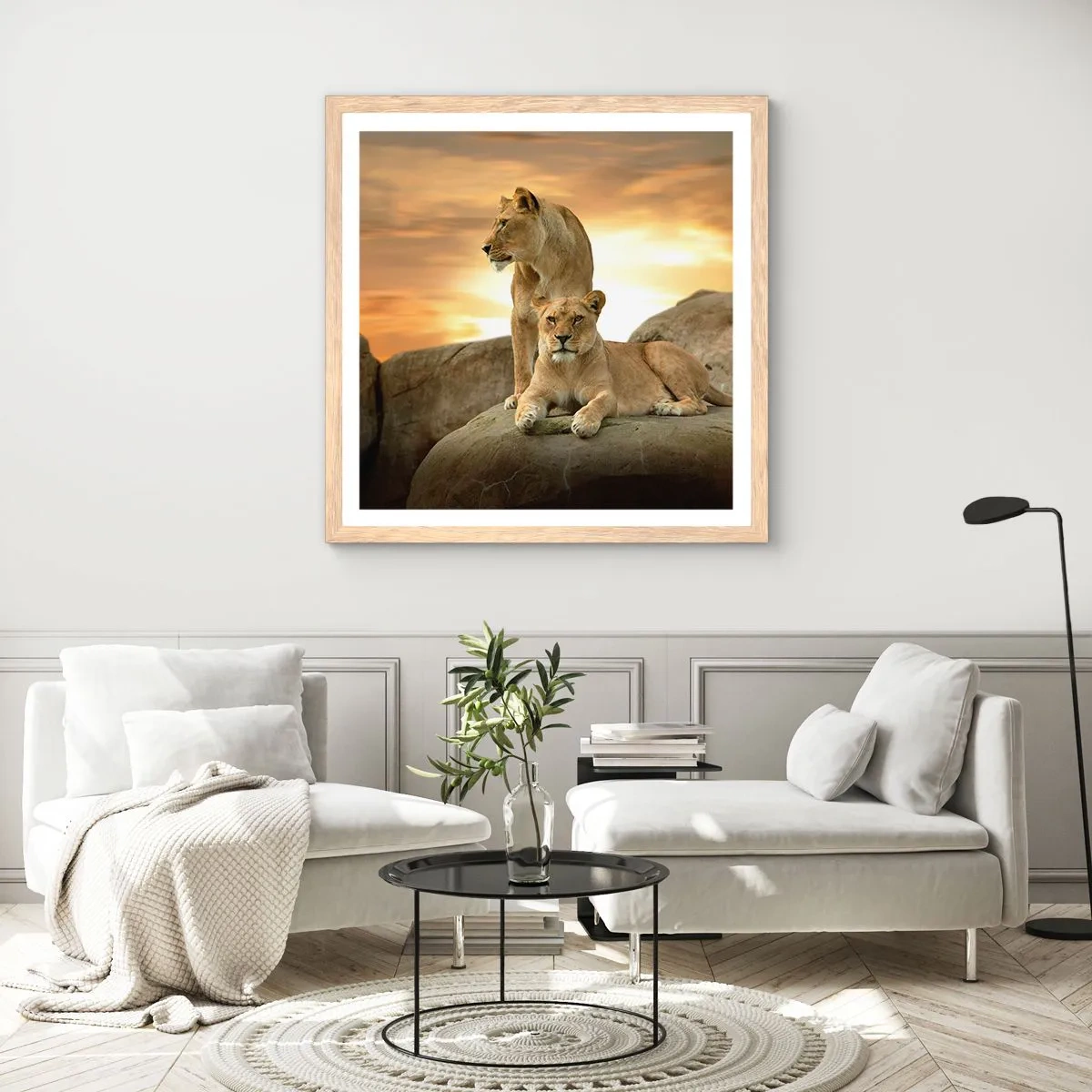 Plakat i ramme af lyst egetræ - Kongelig majestæt - 40x40 cm