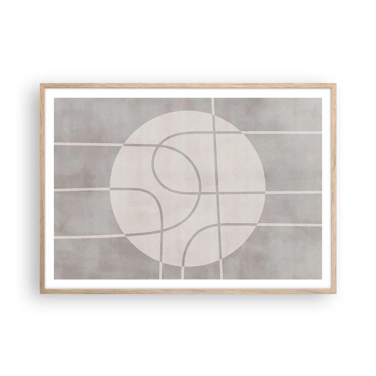 Plakat i ramme af lyst egetræ - Cirkulær og lige frem - 100x70 cm