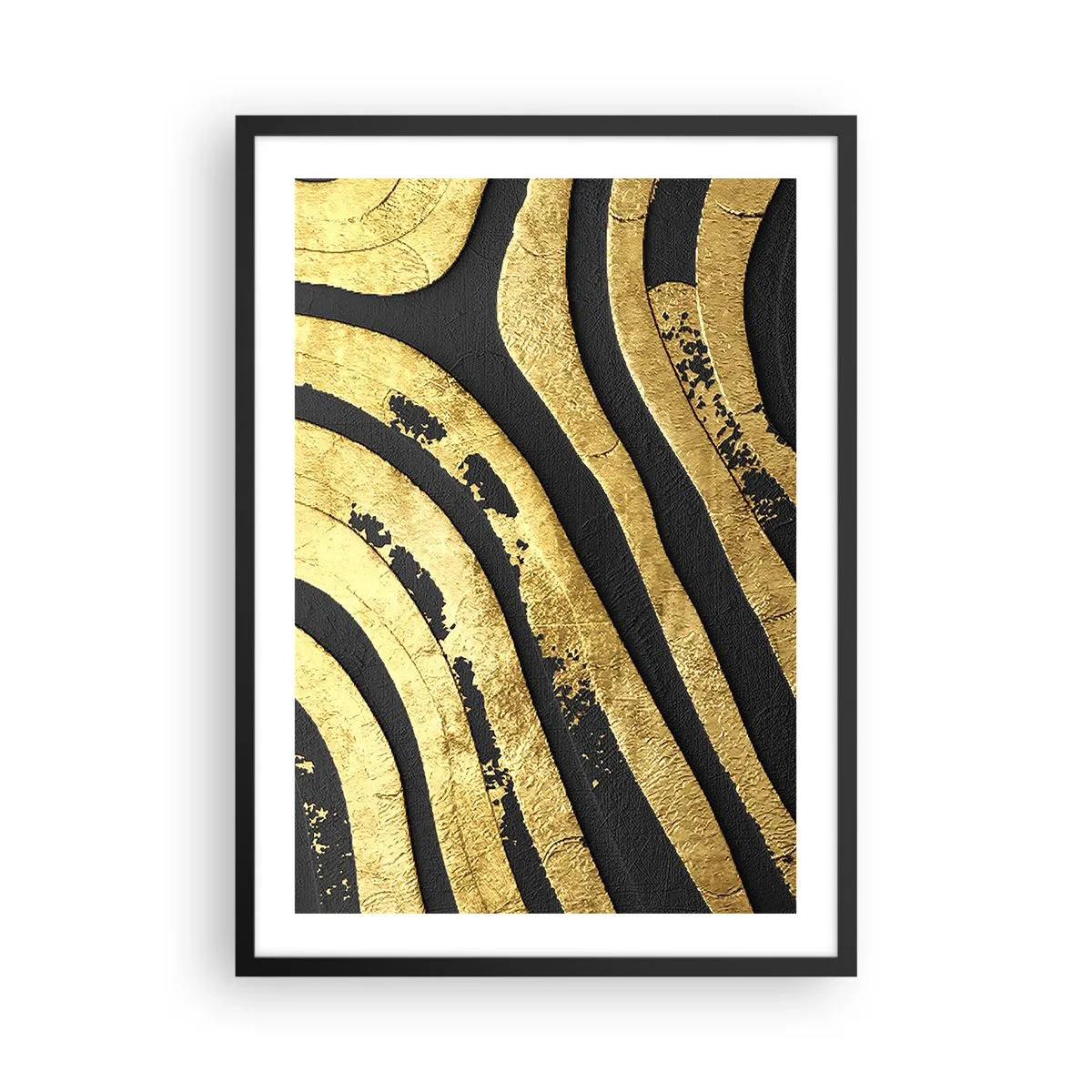 Plakat i sort ramme - Gyldne linjer på en mørk baggrund - 50x70cm - Alt flyder - Moderne vægdekoration til stue og soveværelse ARTTOR