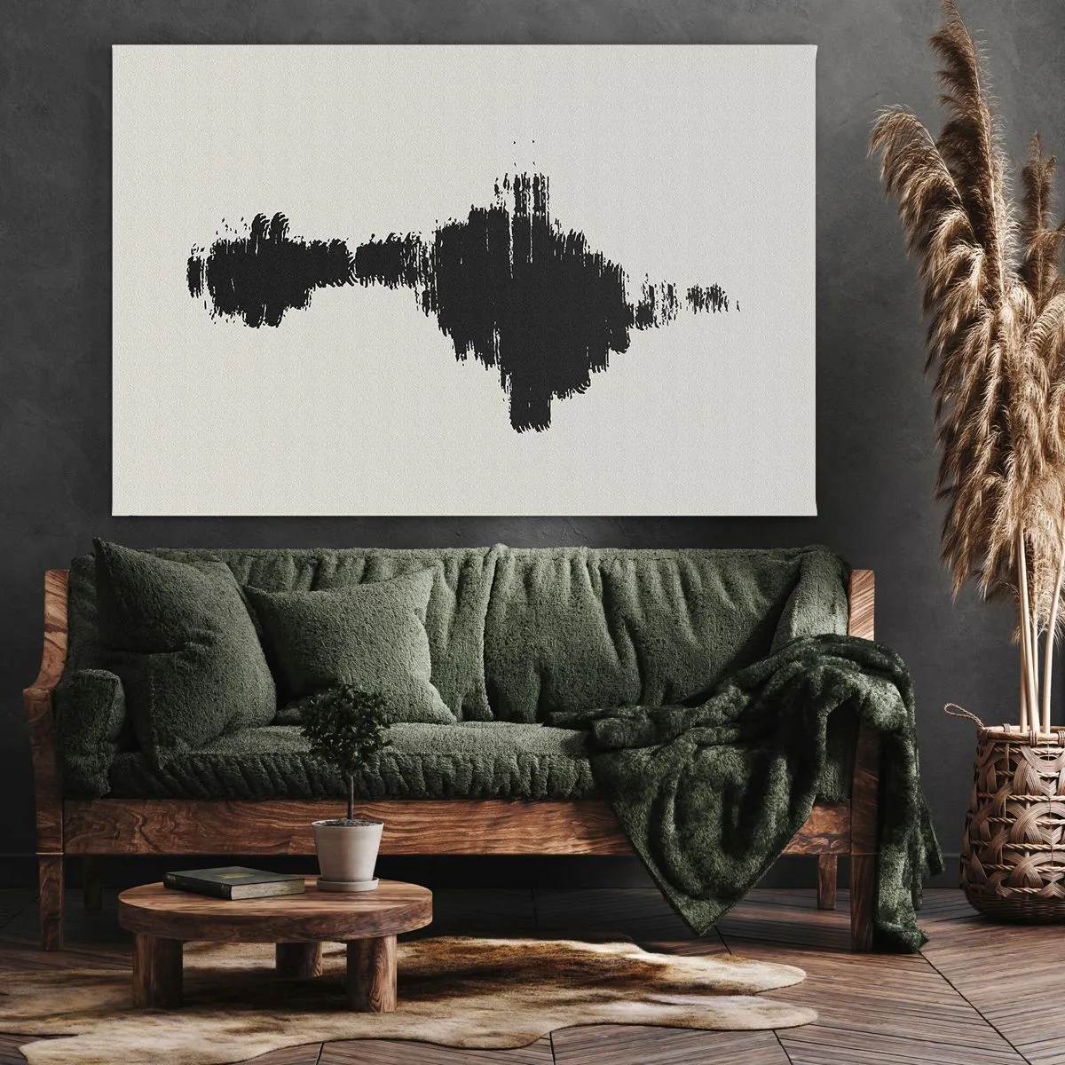 Lærredstryk - Billede på lærred - Et abstrakt motiv, der ligner en lydbølge i minimalistisk stil. - 70x50cm - Fantasiens vibrationer - Moderne vægdekoration til stue og soveværelse ARTTOR