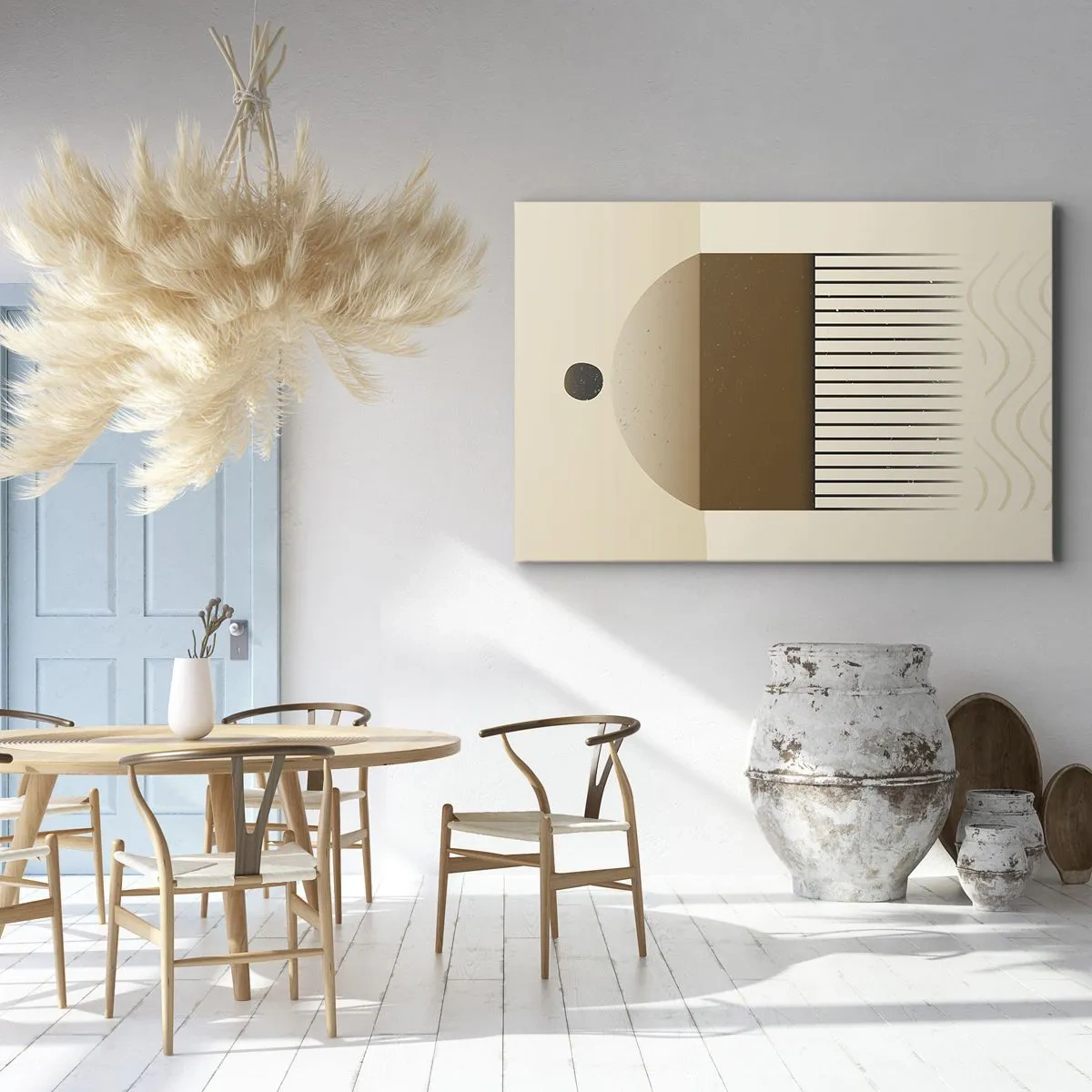 Lærredstryk - Billede på lærred - Abstrakt geometrisk komposition i beige og brune toner - 70x50cm - Forskellige stater - Moderne vægdekoration til stue og soveværelse ARTTOR