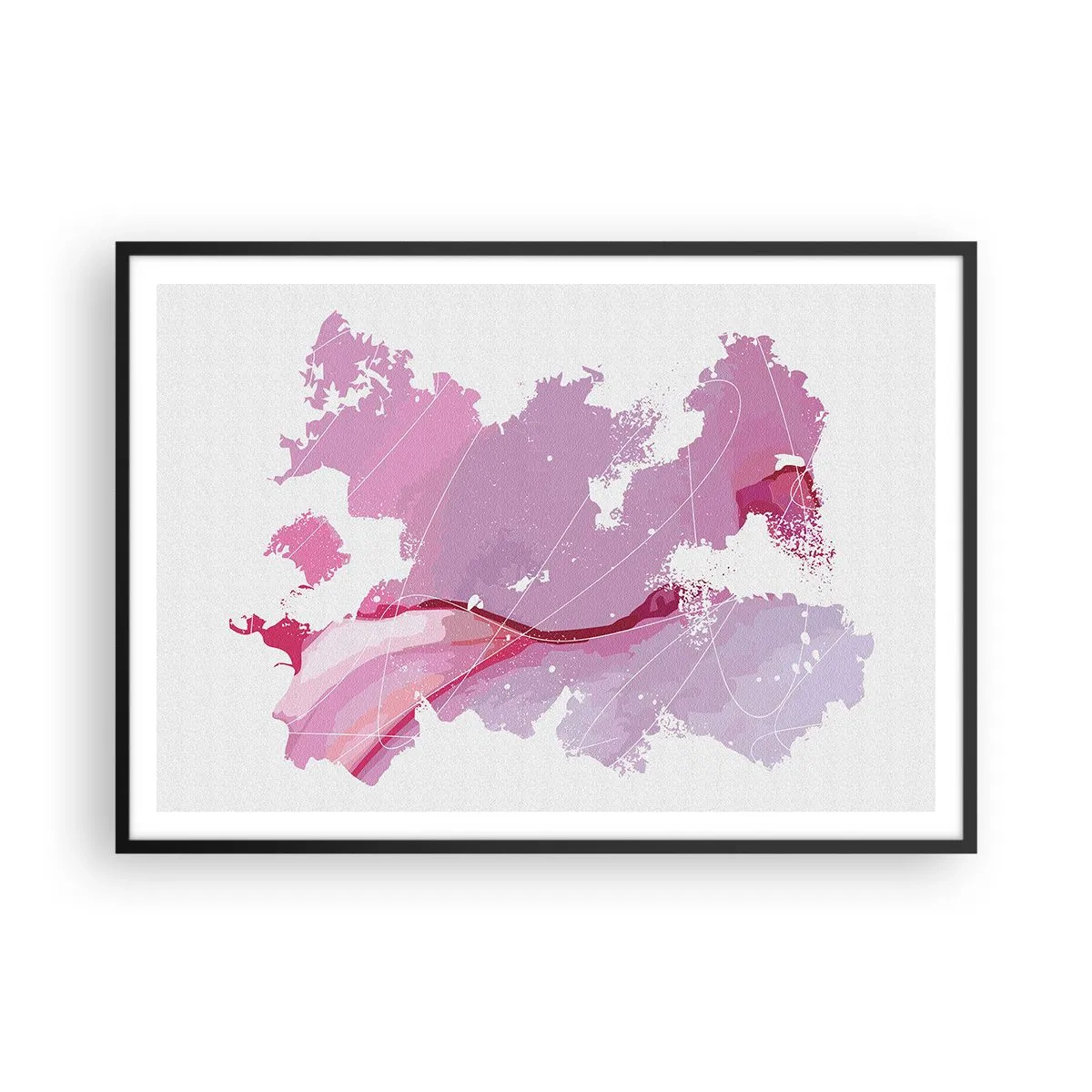 Plakat i sort ramme - Kort over en lyserød verden - 100x70 cm