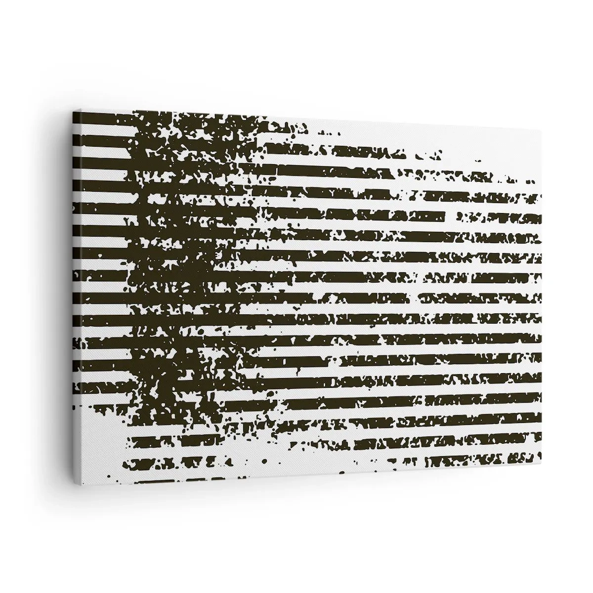 Lærredstryk - Billede på lærred - Abstrakte linjer med en distressed-effekt i sort-hvid - 70x50cm - Rytme og støj - Moderne vægdekoration til stue og soveværelse ARTTOR
